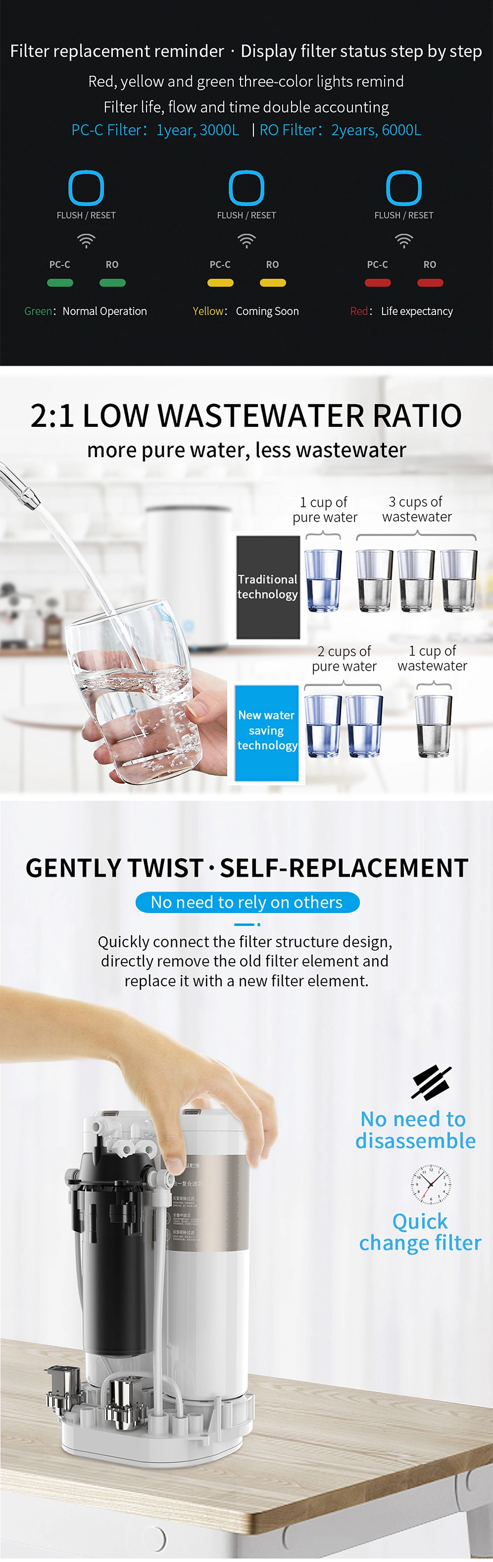 Smart WiFi Control Direct Drinking 400g House Hold Reverse Osmosis System Faucet Water Purifier Water Filters